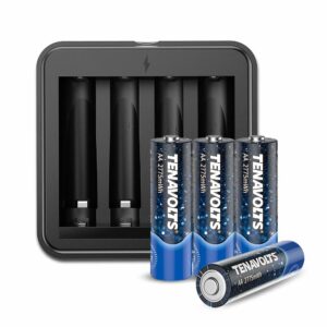 TENAVOLTS Rechargeable AA Battery Charger with 4 Counts Lithium 2775 mWh AA Rechargeable Batteries