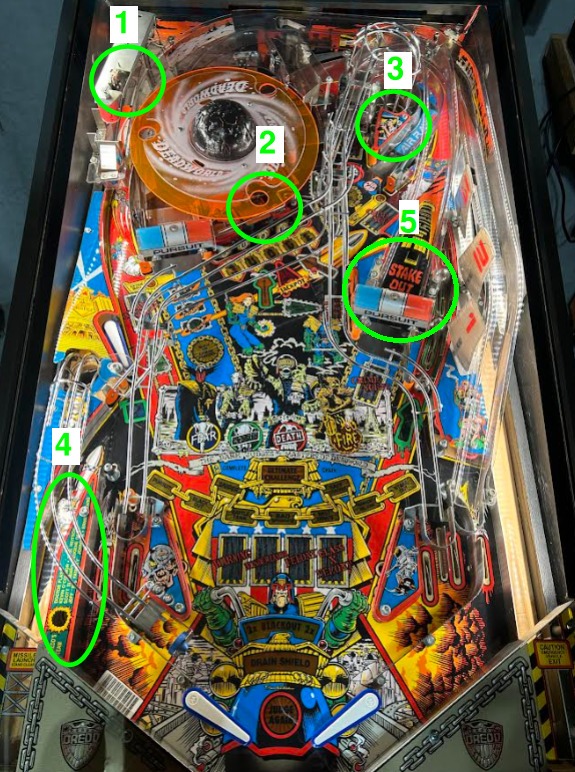 Judge Dredd Early Production Machine Playfield Overview Photo Credit: Andrew Jabrani